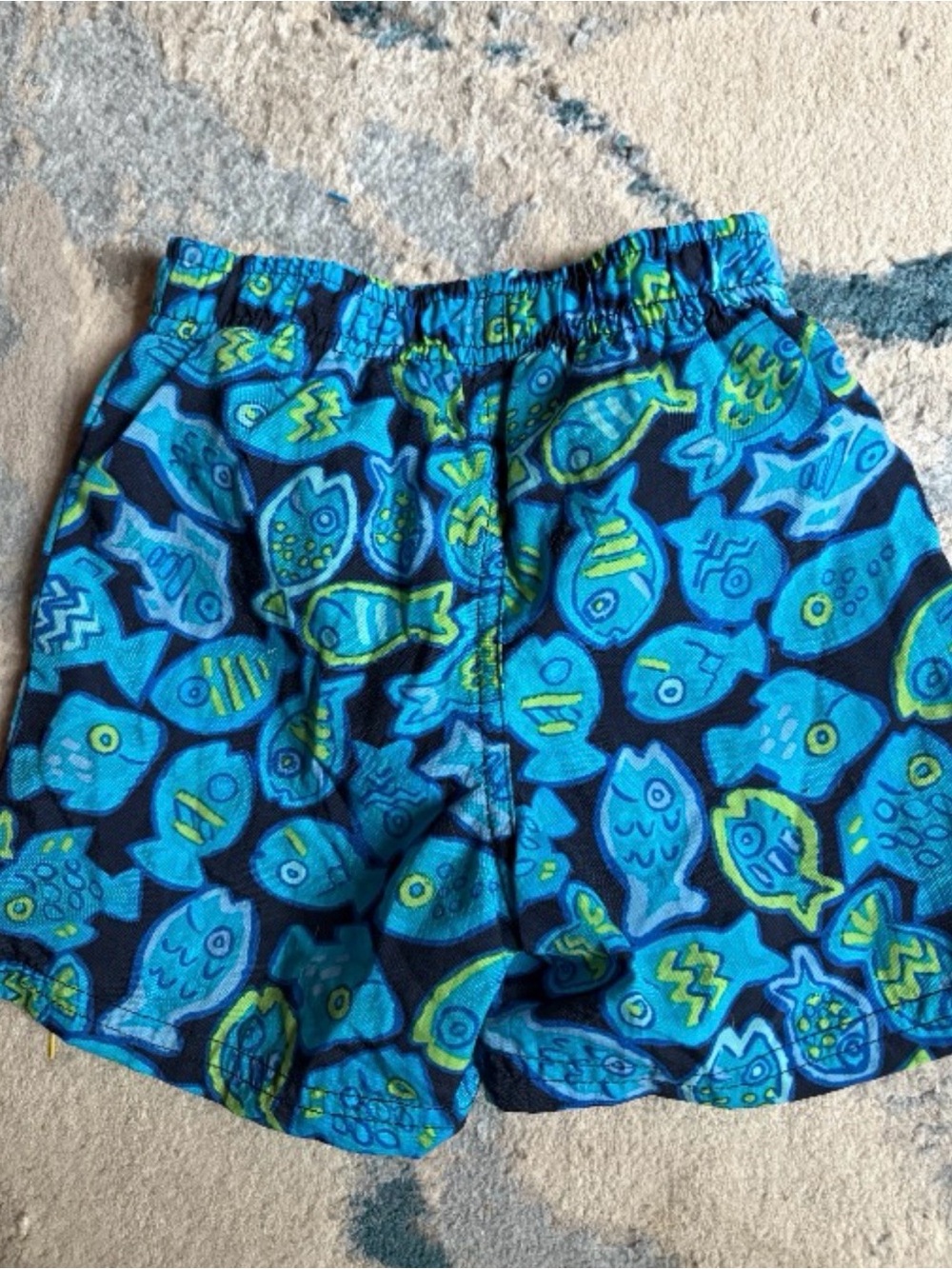 Retro Carter's Blue Fish Print Shorts with Lime Accents Y2K